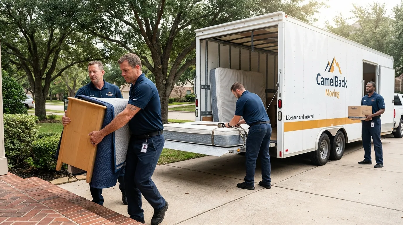 Crew loading residential truck for cross-state move from Gardner, IL