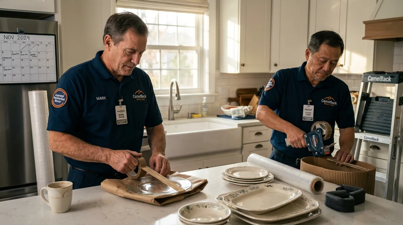 Professional crew packing kitchen dishware in Gardner, IL